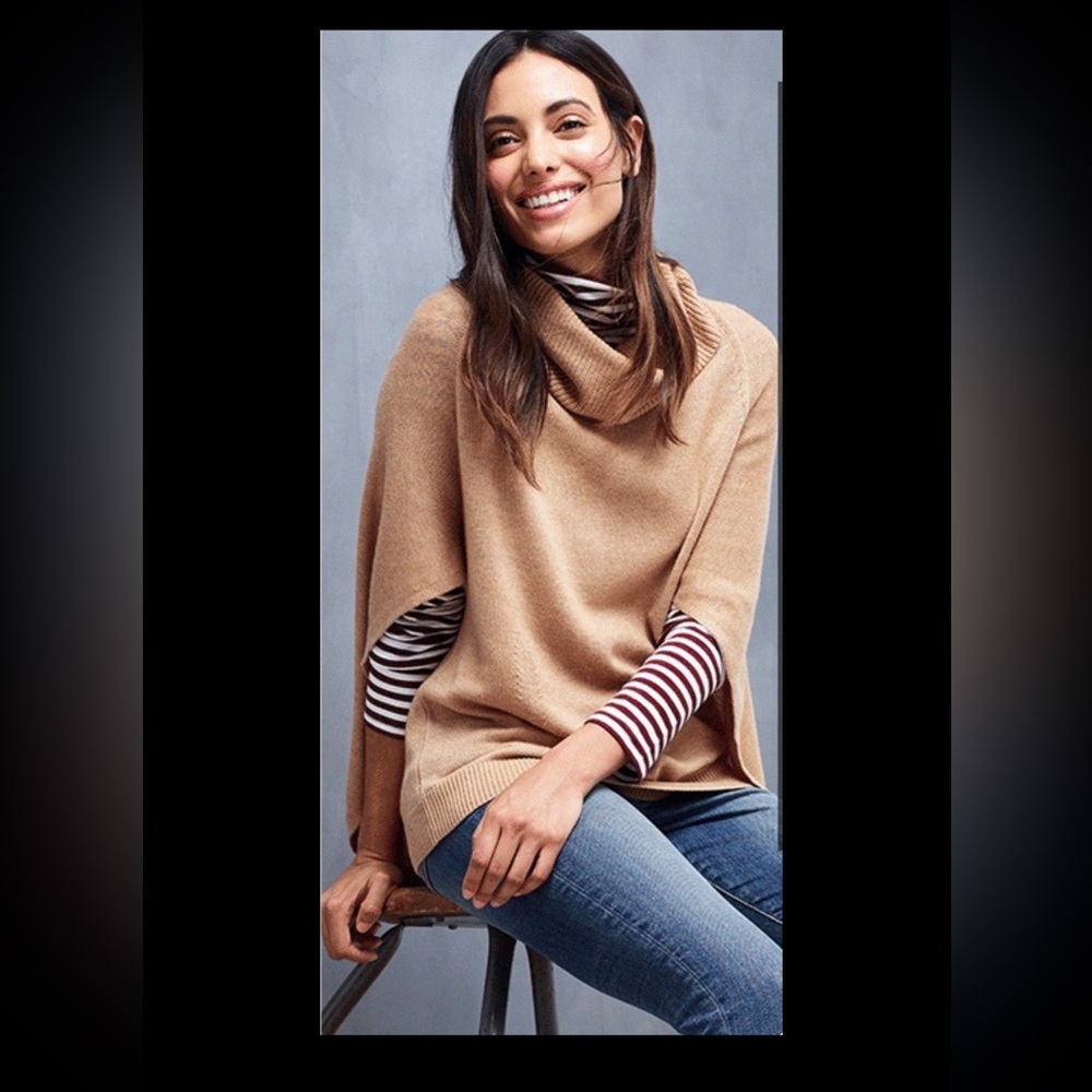 Banana Republic- Women’s Camel Cowl Neck Poncho Sweater - M